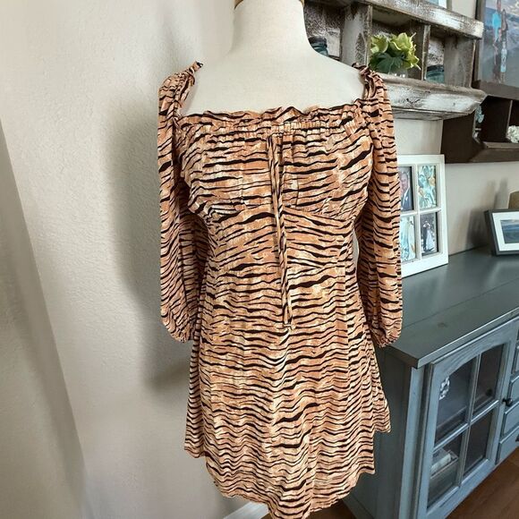 Faithfull The Brand Womens Animal Print Rayon Ira Mini Dress Brown Tan Medium - Picture 4 of 16
